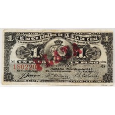 CUBA 1896 . ONE 1 PESO BANKNOTE . ERROR . OVERPRINT . RED STAMPED